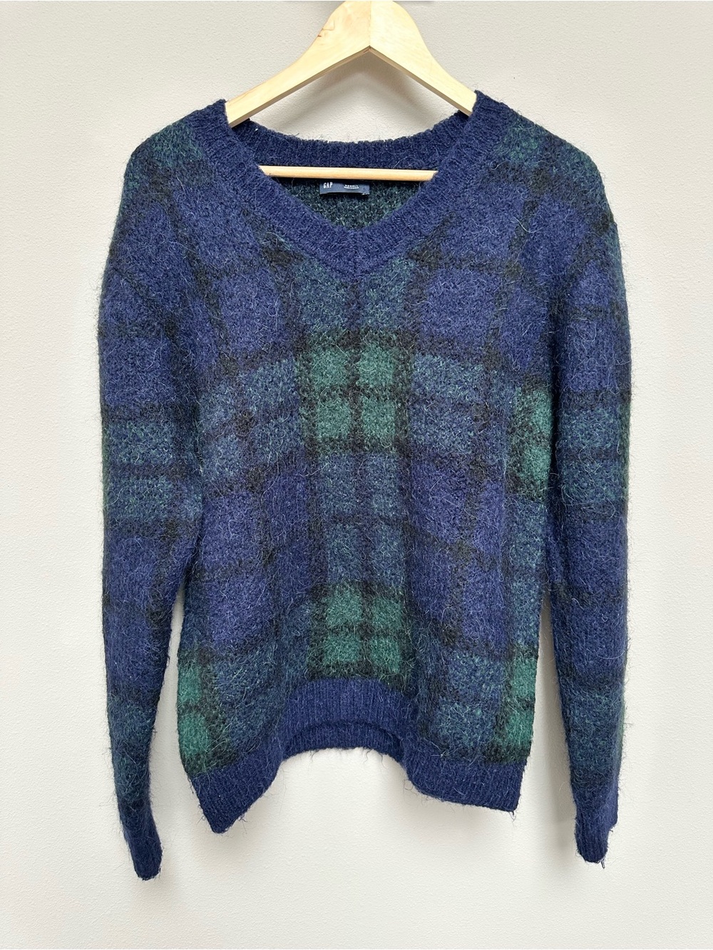 GAP Blue & Green Plaid V-Neck Sweater